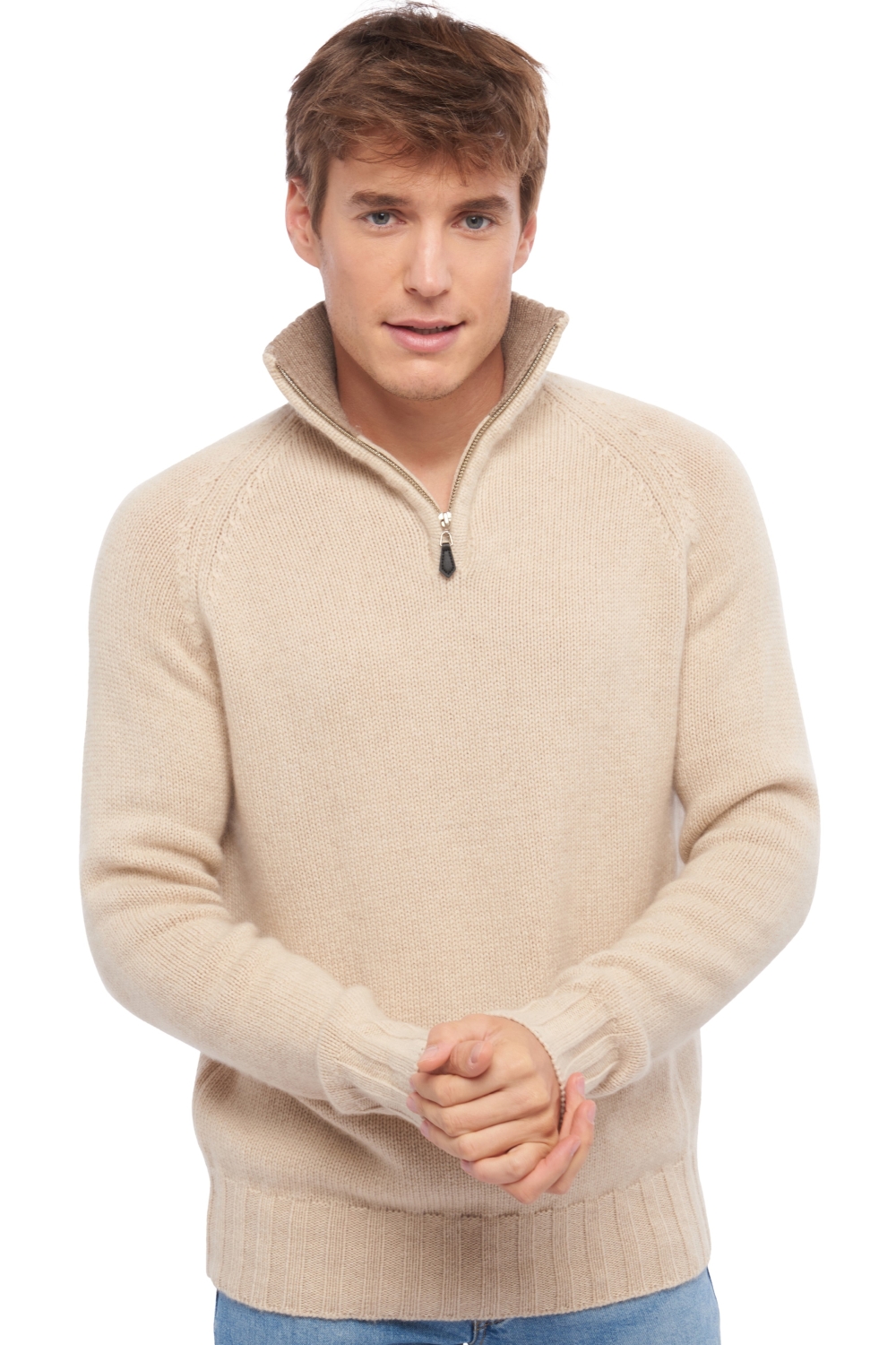 Cashmere men chunky sweater olivier natural beige natural brown l