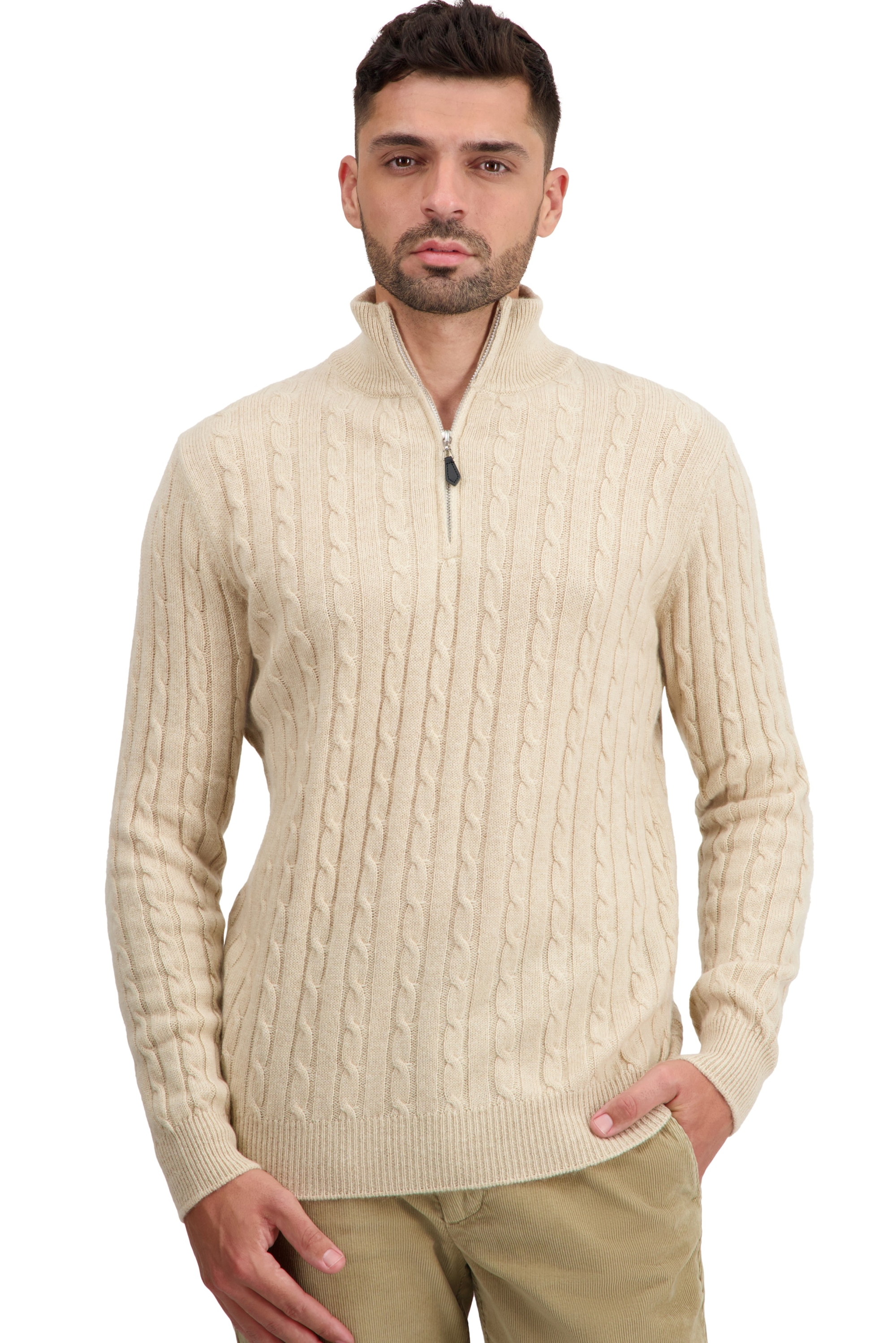 Cashmere men chunky sweater taurus natural beige l