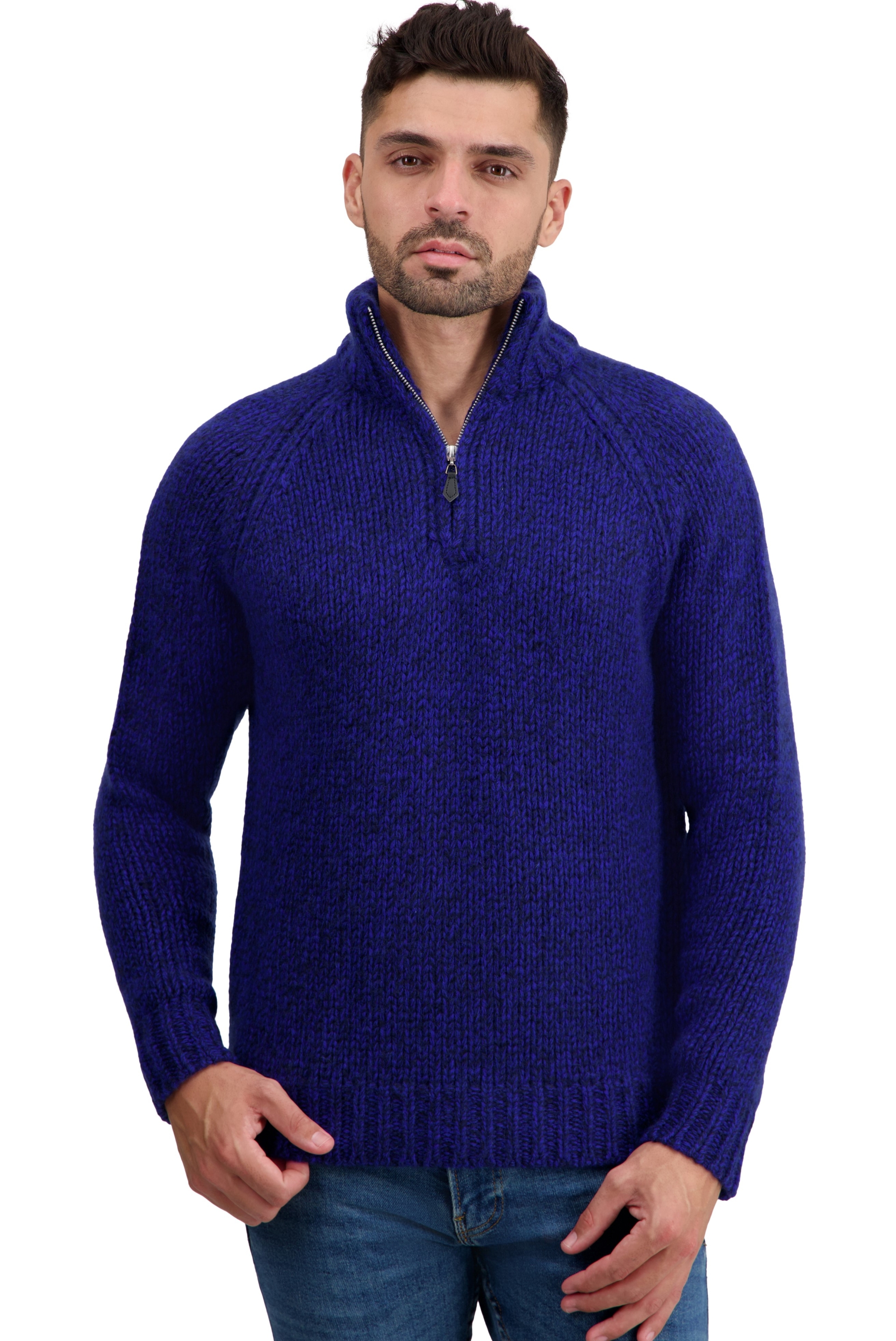 Cashmere men chunky sweater tripoli dress blue bleu regata s