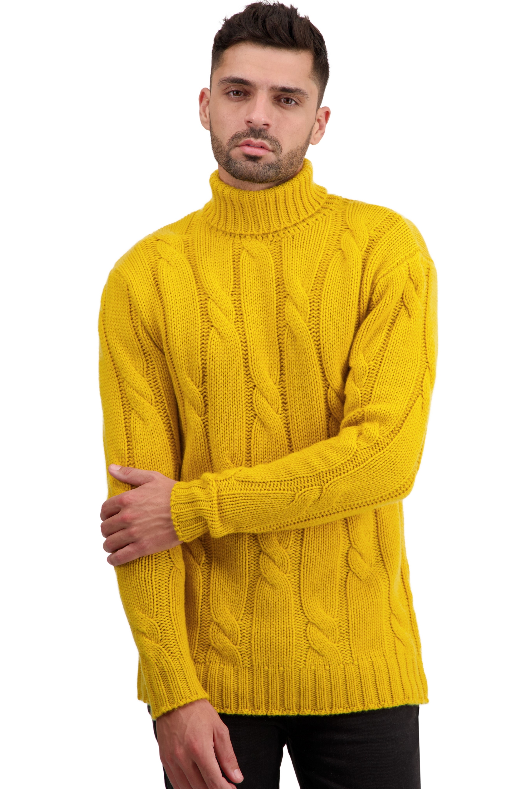 Cashmere men chunky sweater triton mustard l