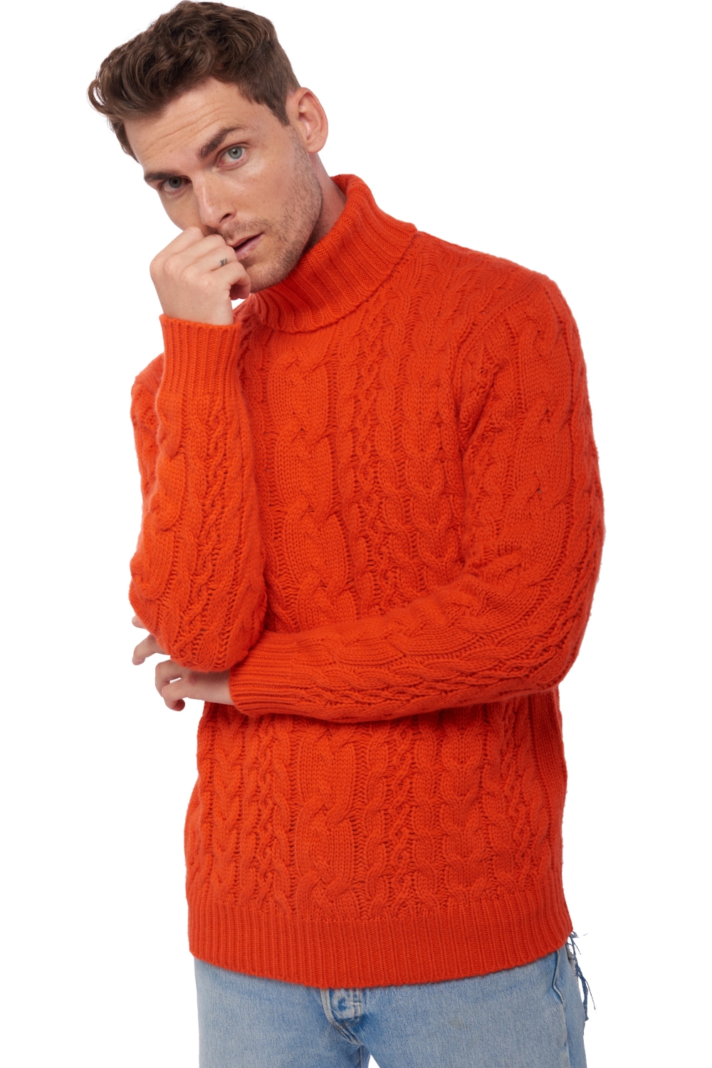 Cashmere men chunky sweater villepinte bloody orange 3xl