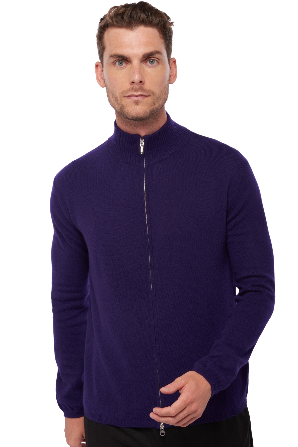 Cashmere men zip hood elton deep purple xs