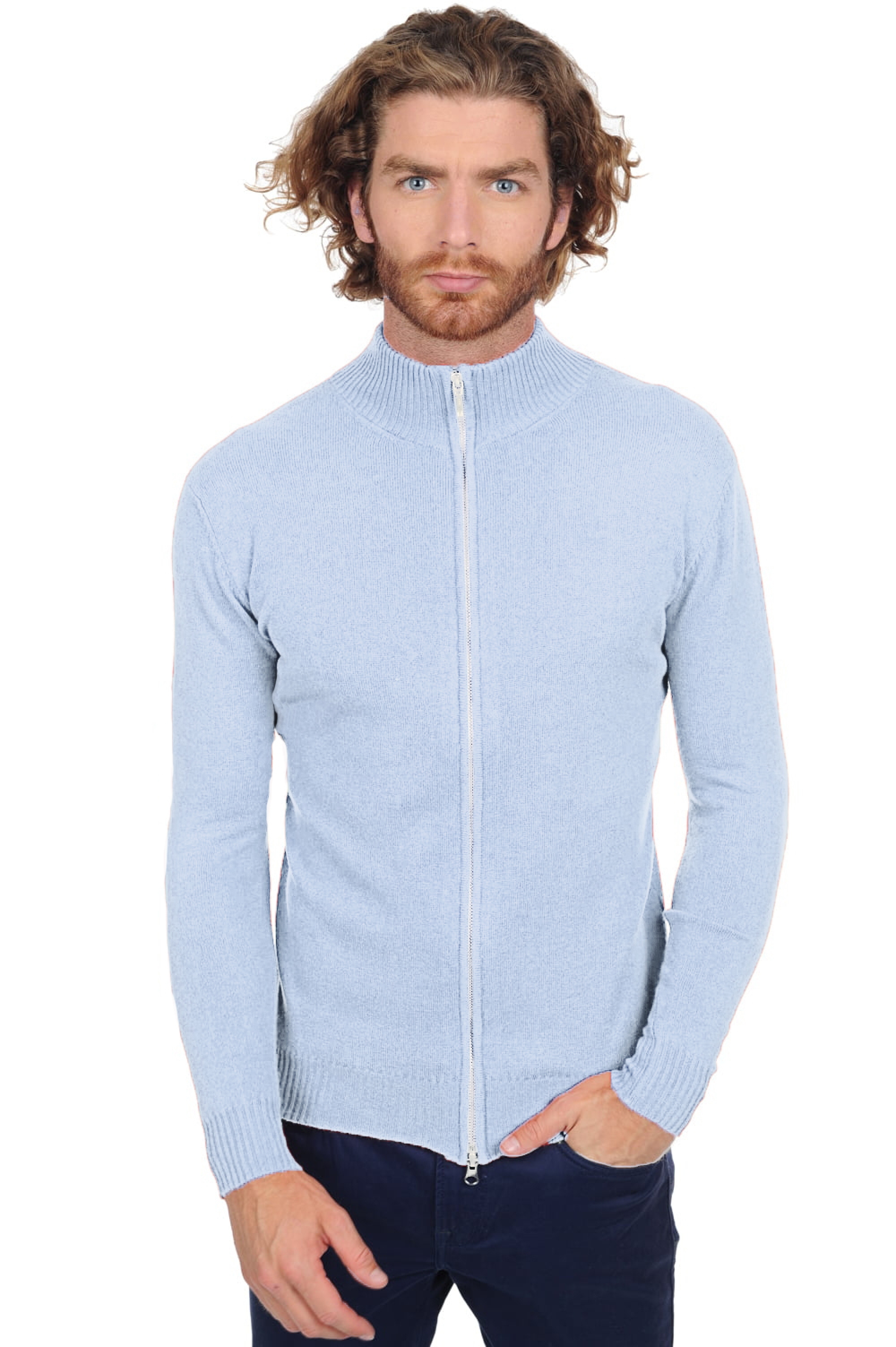 Cashmere men zip hood thobias first sky blue l